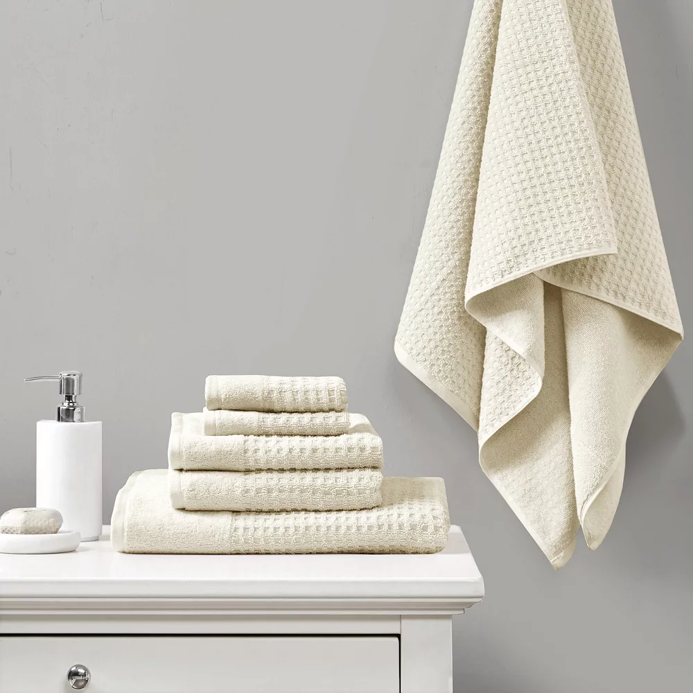 Madison Park Spa Waffle Cotton 6-piece Jacquard Antimicrobial Bath Towel Set 4 Madison Park Spa Waffle Cotton 6-piece Jacquard Antimicrobial Bath Towel Set - Image 2
