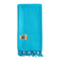 Linum Home Textiles Turkish Cotton Summer Fun Sparkling Rainbow Fish Pestemal Beach Towel