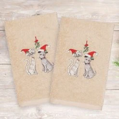 Linum Home Textiles Christmas 2-pack Cute Couple Embroidered Luxury Turkish Cotton Hand Towels -Camden Isle Sales Shop 4130544 ALT