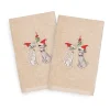 Linum Home Textiles Christmas 2-pack Cute Couple Embroidered Luxury Turkish Cotton Hand Towels -Camden Isle Sales Shop 4130544 Sand