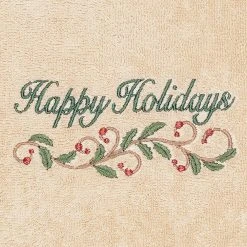Linum Home Textiles Christmas 2-pack Happy Holidays Embroidered Luxury Turkish Cotton Hand Towels -Camden Isle Sales Shop 4130546 ALT2