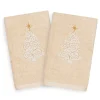 Linum Home Textiles 2-pack Christmas Scroll Tree Embroidered Hand Towel Set -Camden Isle Sales Shop 4130566 Sand