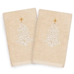 Linum Home Textiles 2-pack Christmas Scroll Tree Embroidered Hand Towel Set
