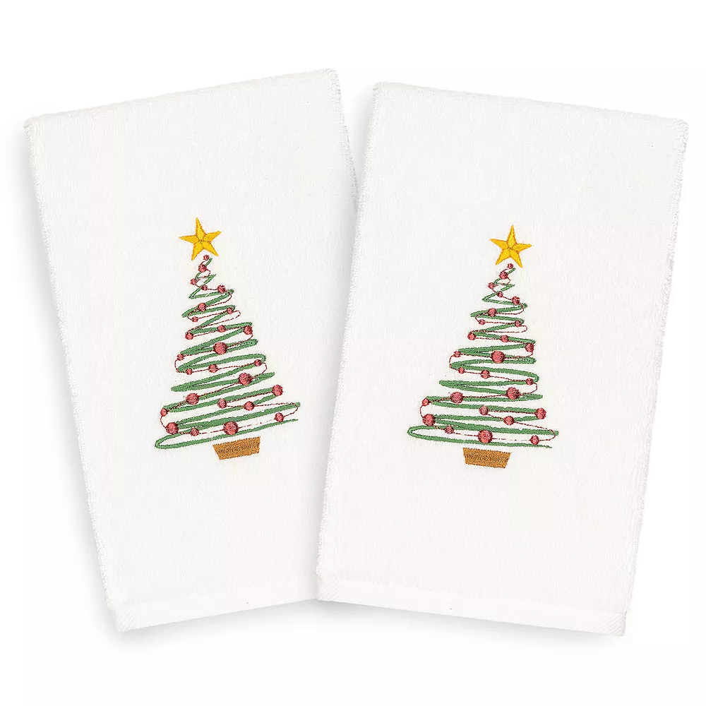 Linum Home Textiles Christmas 2-pack Tree Embroidered Luxury Turkish Cotton Hand Towels 3 Linum Home Textiles Christmas 2-pack Tree Embroidered Luxury Turkish Cotton Hand Towels