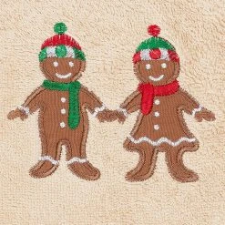 Linum Home Textiles Christmas 2-pack Gingerbread Embroidered Luxury Turkish Cotton Hand Towels -Camden Isle Sales Shop 4130663 ALT2
