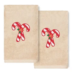 Linum Home Textiles Christmas 2-pack Candy Canes Embroidered Luxury Turkish Cotton Hand Towels