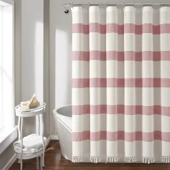 Lush Décor Lush Decor Tucker Stripe Yarn Dyed Cotton Knotted Tassel Shower Curtain -Camden Isle Sales Shop 4144409 ALT
