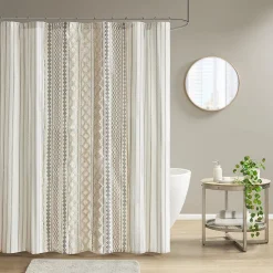 INK+IVY Imani Cotton Printed Tufted Chenille Stripe Shower Curtain