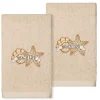 Linum Home Textiles Turkish Cotton Beach Life Embroidered 2-pack Hand Towel Set -Camden Isle Sales Shop 5059152 Sand
