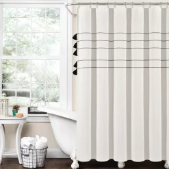 Lush Décor Lush Decor Farmhouse Boho Stripe Woven Cotton Shower Curtain -Camden Isle Sales Shop 5060602 ALT