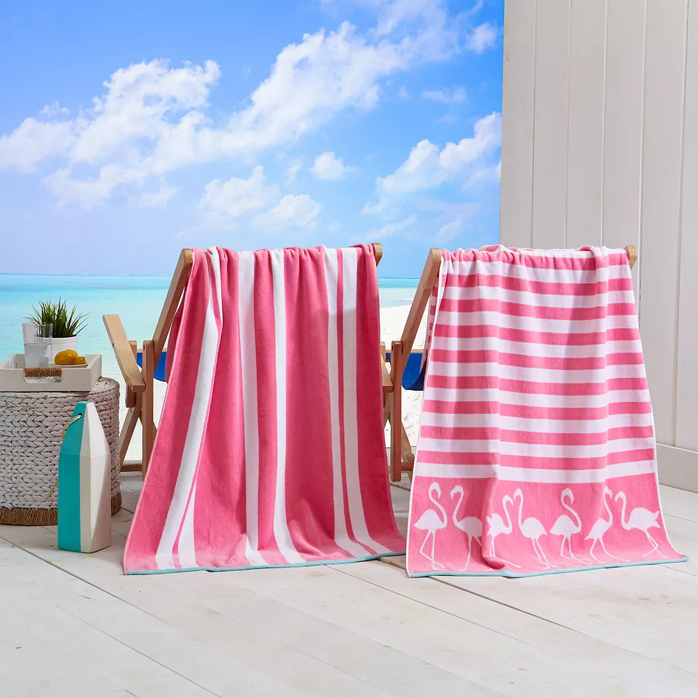Great Bay Home Cotton Velour Printed Beach Towels 2-pack Set 4 Great Bay Home Cotton Velour Printed Beach Towels 2-pack Set - Image 2