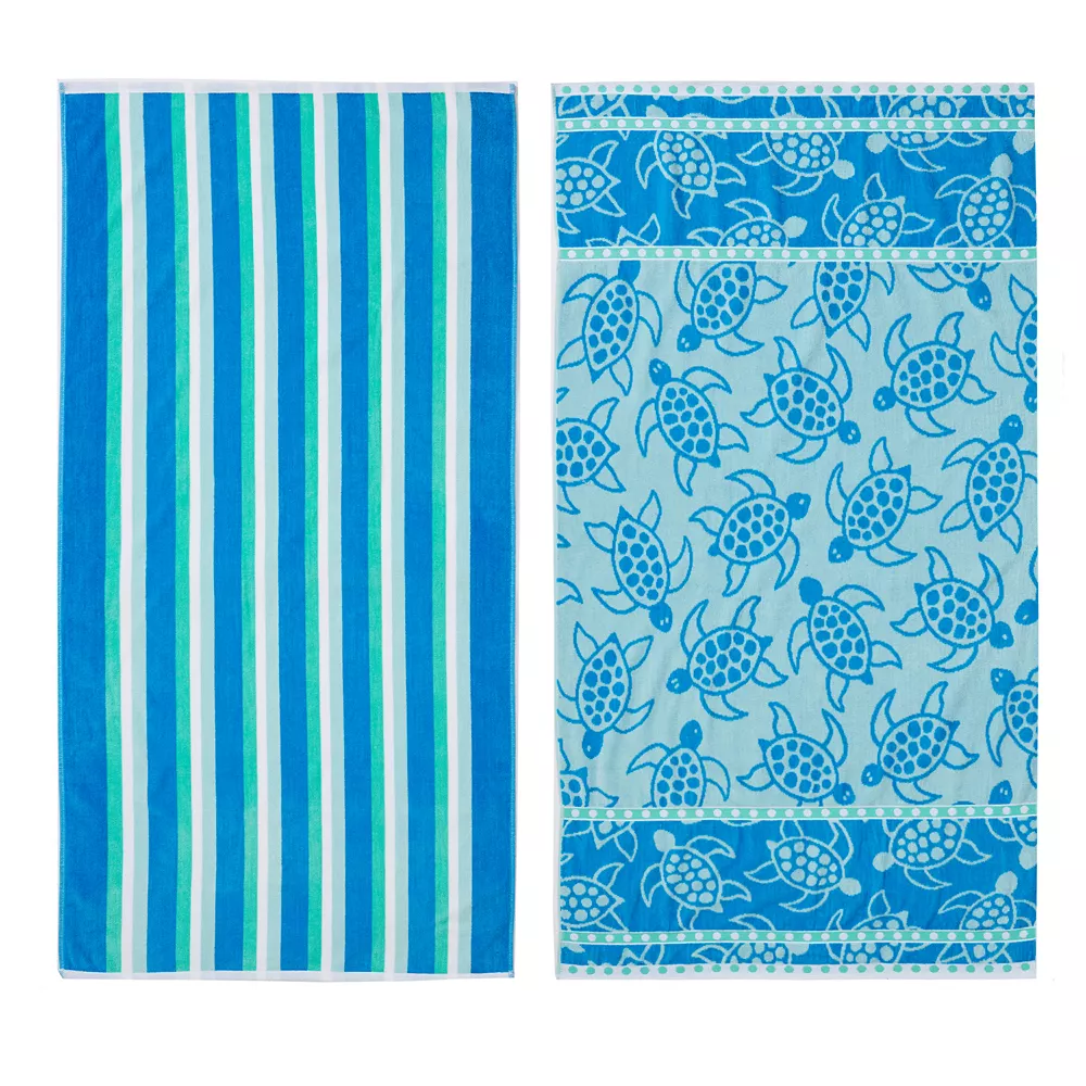 Great Bay Home Cotton Velour Printed Beach Towels 2-pack Set 3 Great Bay Home Cotton Velour Printed Beach Towels 2-pack Set