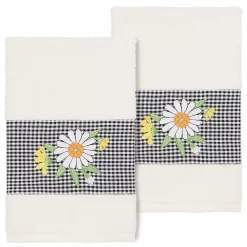 Linum Home Textiles Turkish Cotton Daisy 2-piece Embellished Hand Towel Set