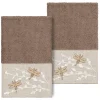 Linum Home Textiles Turkish Cotton Braelyn 2-piece Embellished Hand Towel Set -Camden Isle Sales Shop 5161212 Latte