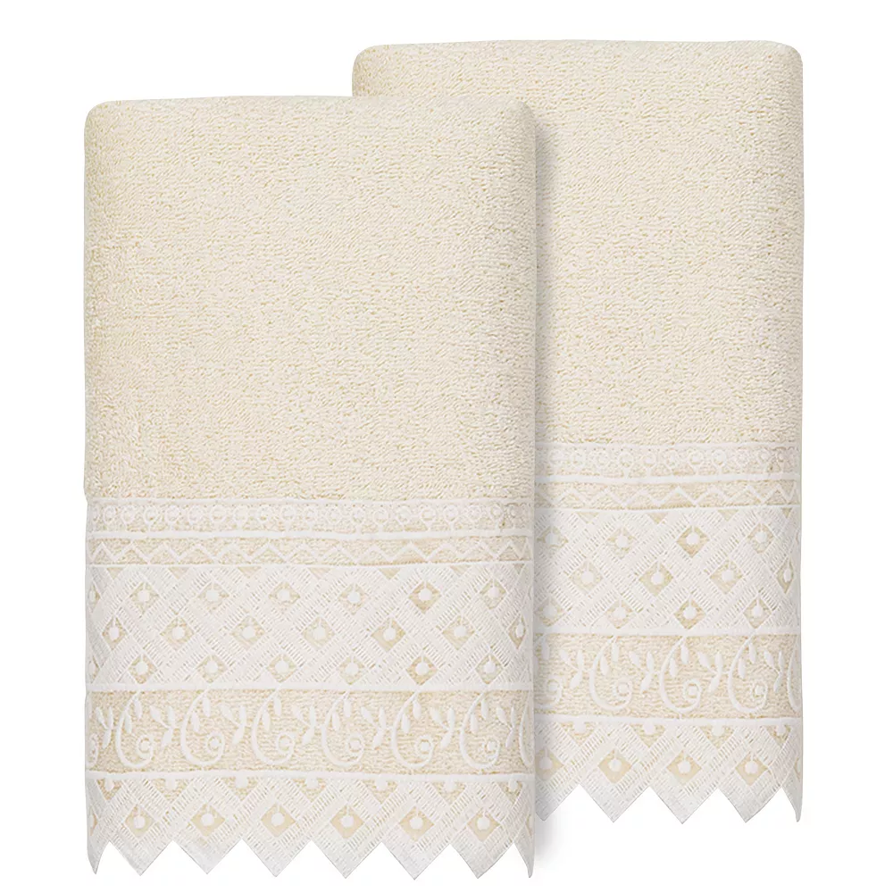 Linum Home Textiles Turkish Cotton Aiden 2-piece White Lace Embellished Hand Towel Set 3 Linum Home Textiles Turkish Cotton Aiden 2-piece White Lace Embellished Hand Towel Set
