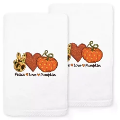 Linum Home Textiles Peace, Love, Pumpkin Embroidered Luxury Turkish Cotton 2-pack Hand Towel Set