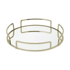 Home Details Modern Round Mirror Vanity Tray In Satin Gold