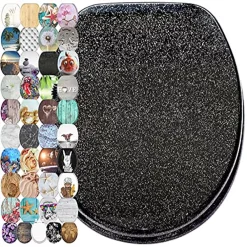 Sanilo Round Soft Close Lid Wood Adjustable Toilet Seat, Glittering Black -Camden Isle Sales Shop 5764726 ALT
