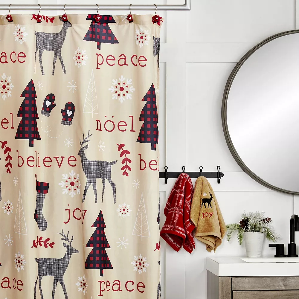 SKL Home Cozy Home Shower Curtain, Curtain Hooks & 2 Hand Towels Set 4 SKL Home Cozy Home Shower Curtain, Curtain Hooks & 2 Hand Towels Set - Image 2