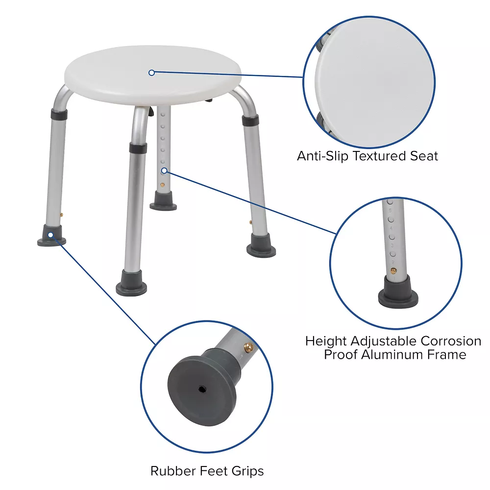 Emma+Oliver Emma And Oliver Tool-Free 300 Lb. Capacity, Adjustable White Bath & Shower Stool 5 Emma+Oliver Emma And Oliver Tool-Free 300 Lb. Capacity, Adjustable White Bath & Shower Stool - Image 3