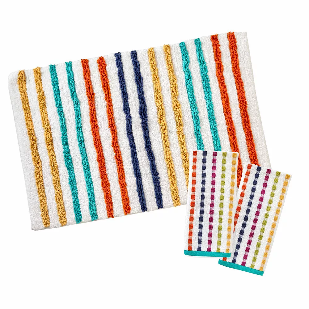 SKL Home Good Vibes Hand Towels & Subtle Stripe Bath Rug 3-piece Set 3 SKL Home Good Vibes Hand Towels & Subtle Stripe Bath Rug 3-piece Set