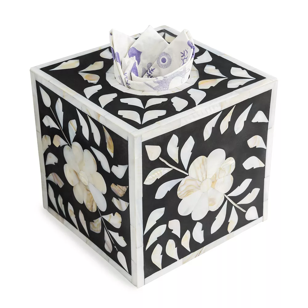 GAURI KOHLI Jodhpur Mother Of Pearl Tissue Box Cover - Black 3 GAURI KOHLI Jodhpur Mother Of Pearl Tissue Box Cover - Black