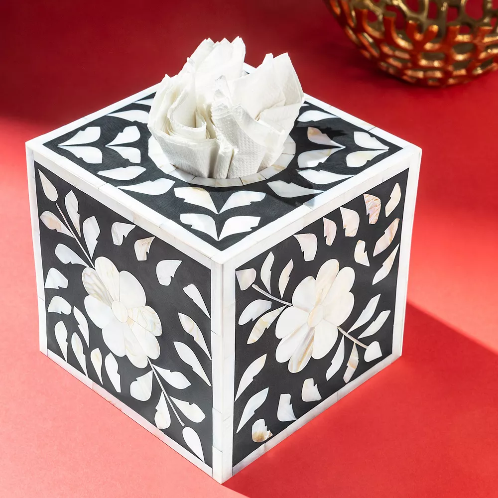 GAURI KOHLI Jodhpur Mother Of Pearl Tissue Box Cover - Black 4 GAURI KOHLI Jodhpur Mother Of Pearl Tissue Box Cover - Black - Image 2