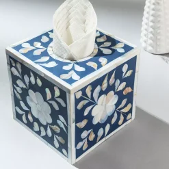 GAURI KOHLI Jodhpur Mother Of Pearl Tissue Box Cover - Blue -Camden Isle Sales Shop 6032490 ALT