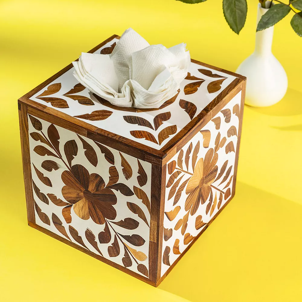 GAURI KOHLI Jodhpur Wood Inlay Tissue Box Cover 4 GAURI KOHLI Jodhpur Wood Inlay Tissue Box Cover - Image 2