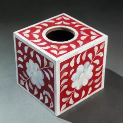 GAURI KOHLI Jodhpur Mother Of Pearl Tissue Box Cover - Burgundy -Camden Isle Sales Shop 6037143 ALT2