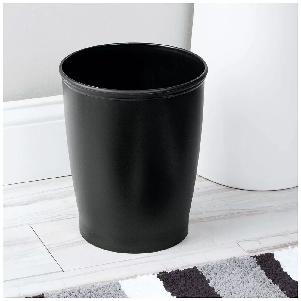 MDesign Plastic Round Small 1.6 Gallon Trash Can Wastebasket - Black 4 MDesign Plastic Round Small 1.6 Gallon Trash Can Wastebasket - Black - Image 2