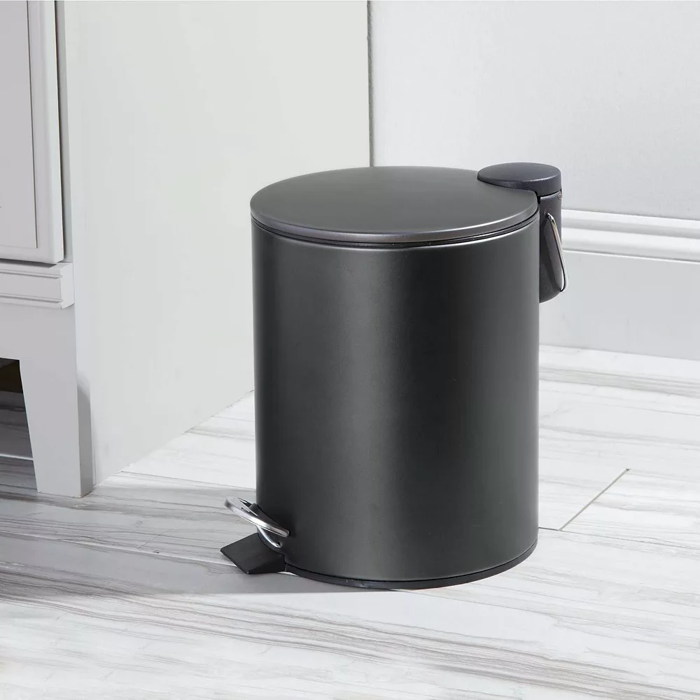 MDesign Round Metal 1.3 Gallon Step Trash Can - Lid, Removable Liner - Navy Blue 4 MDesign Round Metal 1.3 Gallon Step Trash Can - Lid, Removable Liner - Navy Blue - Image 2
