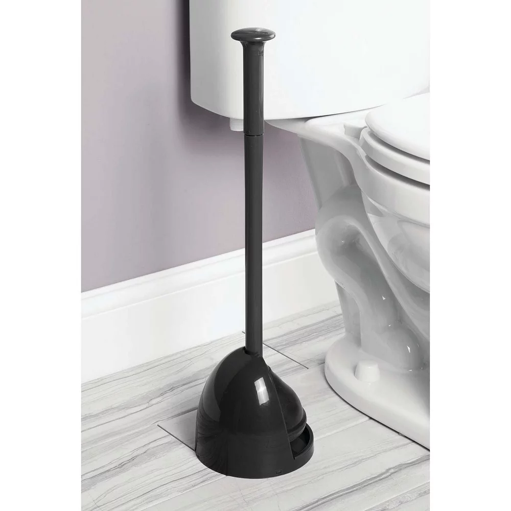 MDesign Plastic Freestanding Hideaway Toilet Bowl Plunger/Holder, Charcoal Gray 4 MDesign Plastic Freestanding Hideaway Toilet Bowl Plunger/Holder, Charcoal Gray - Image 2