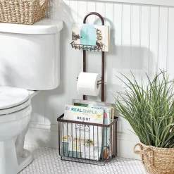 MDesign Free Standing Toilet Paper Stand/Dispenser, Holds Tablet - Graphite Gray -Camden Isle Sales Shop 6121237 ALT