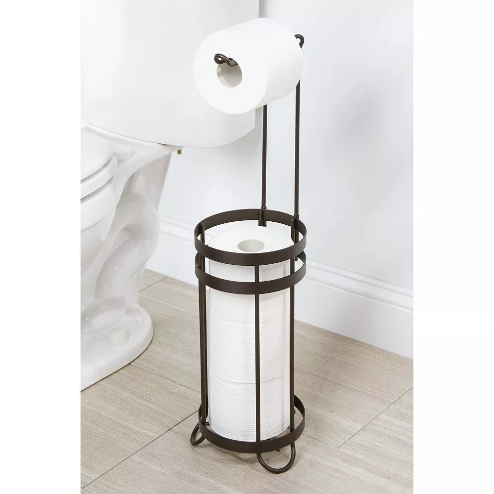 MDesign Metal Toilet Paper Stand Holder/Dispenser - Holds 4 Rolls - Matte Black 4 MDesign Metal Toilet Paper Stand Holder/Dispenser - Holds 4 Rolls - Matte Black - Image 2
