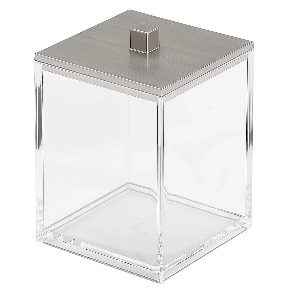 MDesign Small Square Storage Apothecary Canister For Bathroom - Clear/ Chrome 3 MDesign Small Square Storage Apothecary Canister For Bathroom - Clear/ Chrome