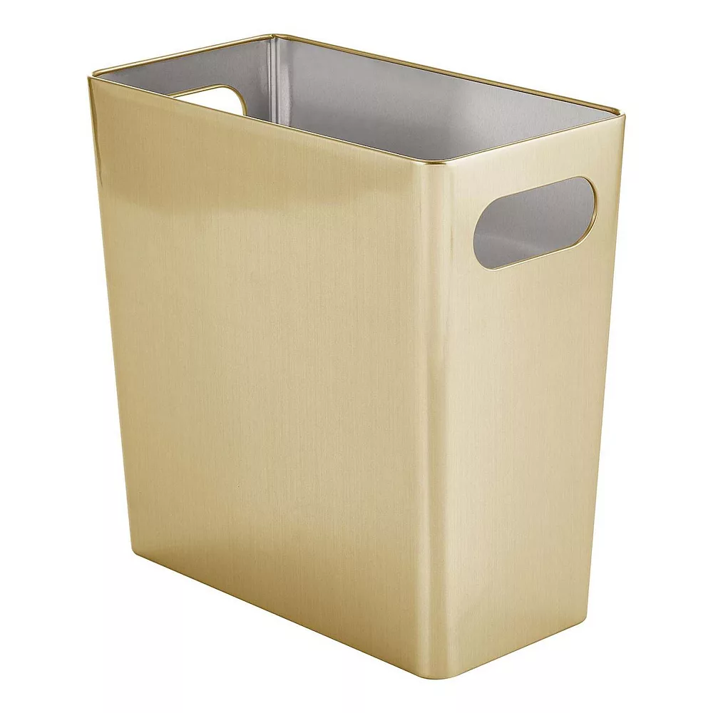 MDesign Steel 2.1 Gallon Rectangle Trash Can Waste Basket, Handles, Soft Brass 3 MDesign Steel 2.1 Gallon Rectangle Trash Can Waste Basket, Handles, Soft Brass