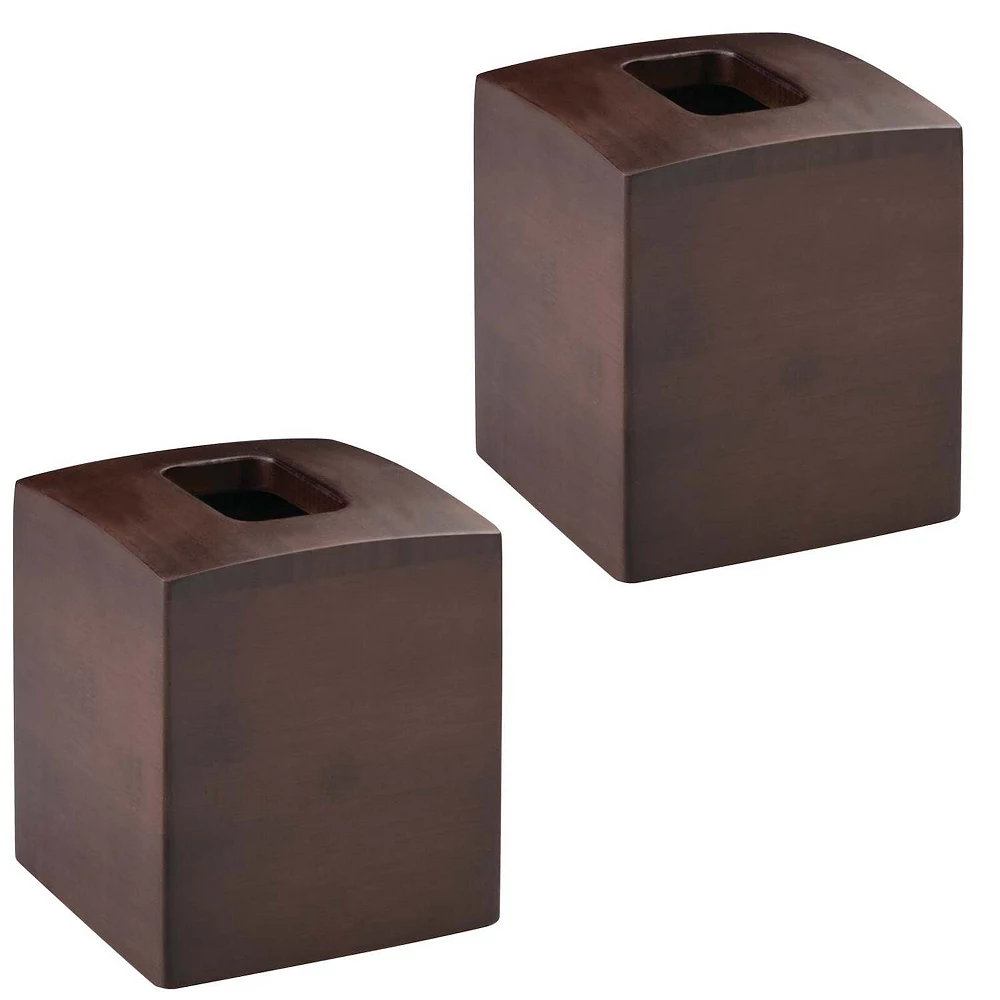 MDesign Square Wood Paper Facial Tissue Box Cover Holder, 2 Pack - Dark Brown 3 MDesign Square Wood Paper Facial Tissue Box Cover Holder, 2 Pack - Dark Brown
