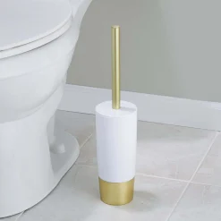 MDesign Plastic/Metal Compact Toilet Bowl Brush And Holder - White/Rose Gold -Camden Isle Sales Shop 6124466 ALT