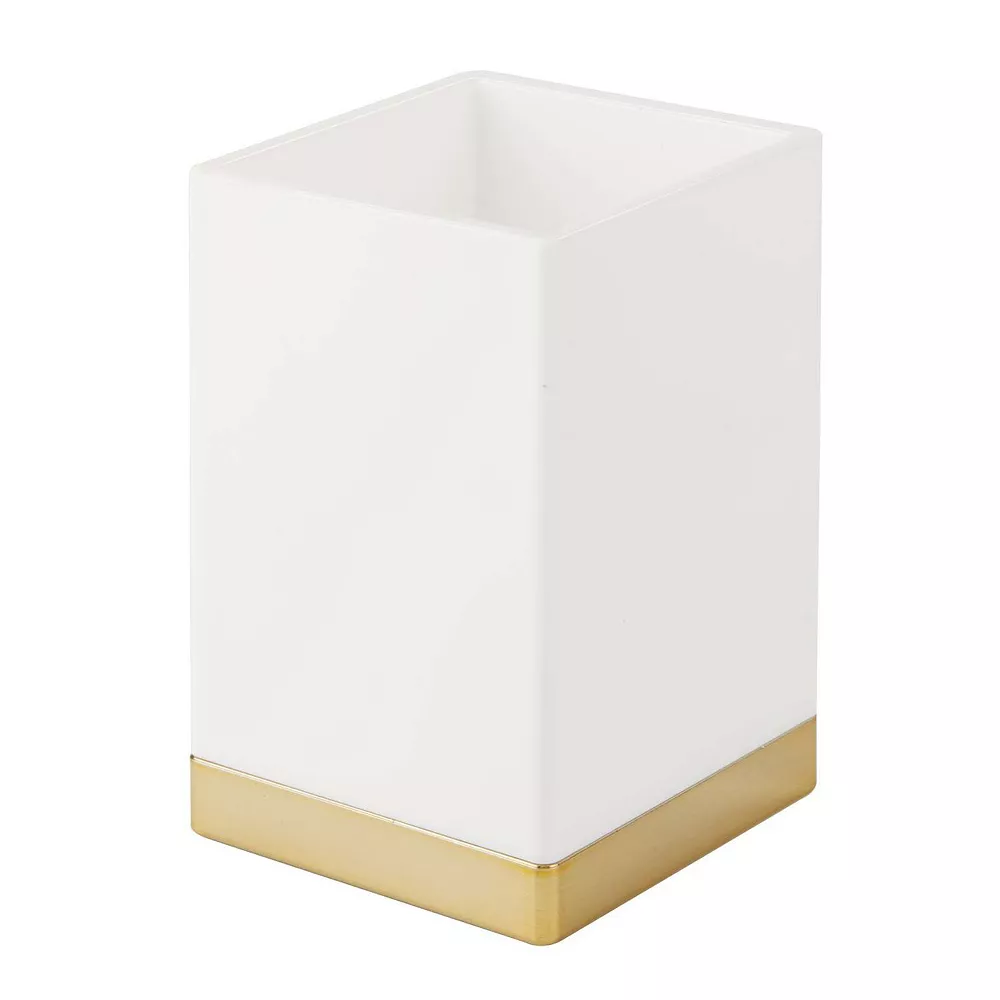 MDesign Square Tumbler Cup For Mouthwash, Makeup Brushes, White/Soft Brass 3 MDesign Square Tumbler Cup For Mouthwash, Makeup Brushes, White/Soft Brass