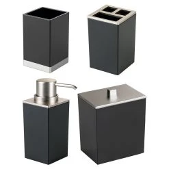 MDesign Plastic Bathroom Countertop Organizers -Set Of 4 -Black/Brushed