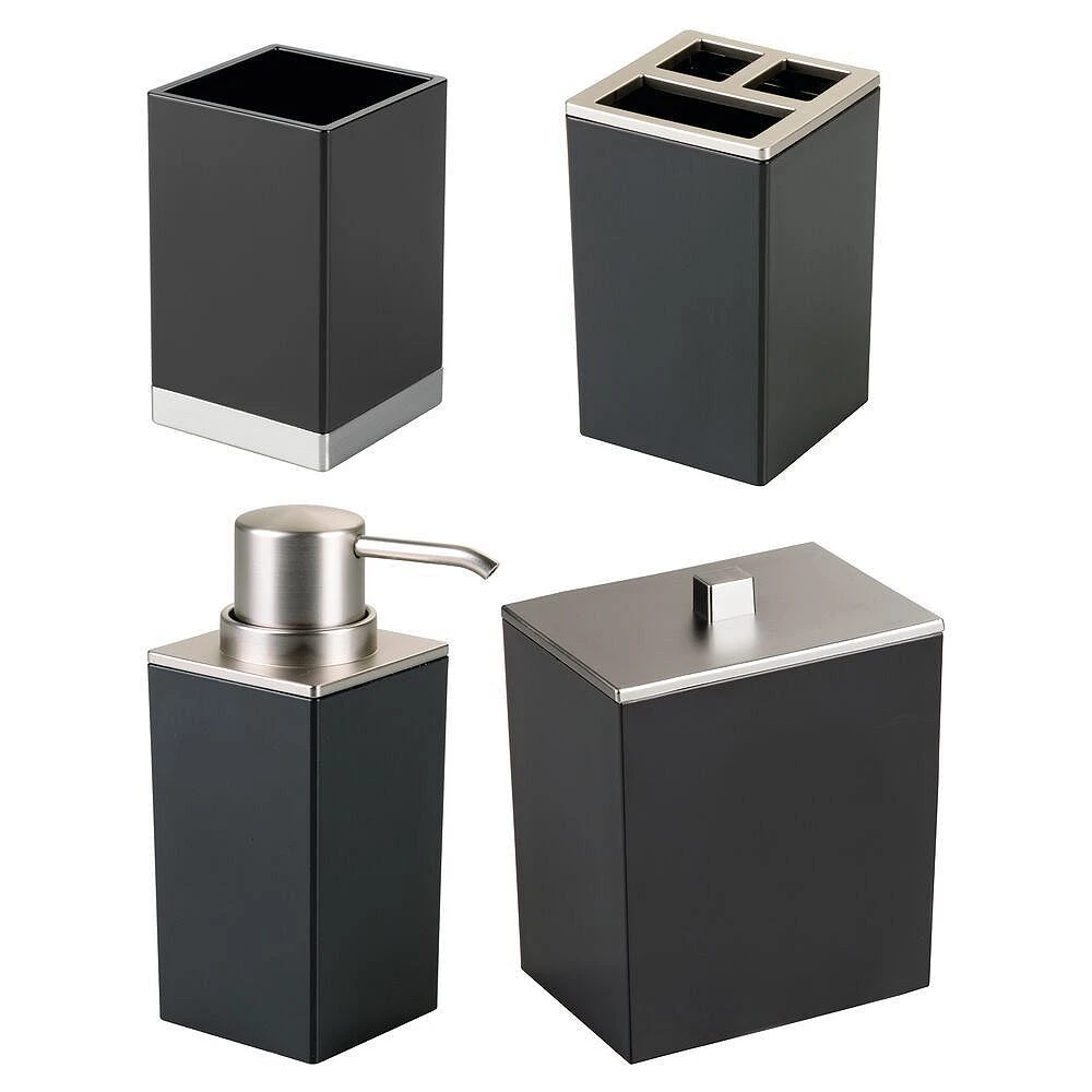 MDesign Plastic Bathroom Countertop Organizers -Set Of 4 -Black/Brushed 3 MDesign Plastic Bathroom Countertop Organizers -Set Of 4 -Black/Brushed