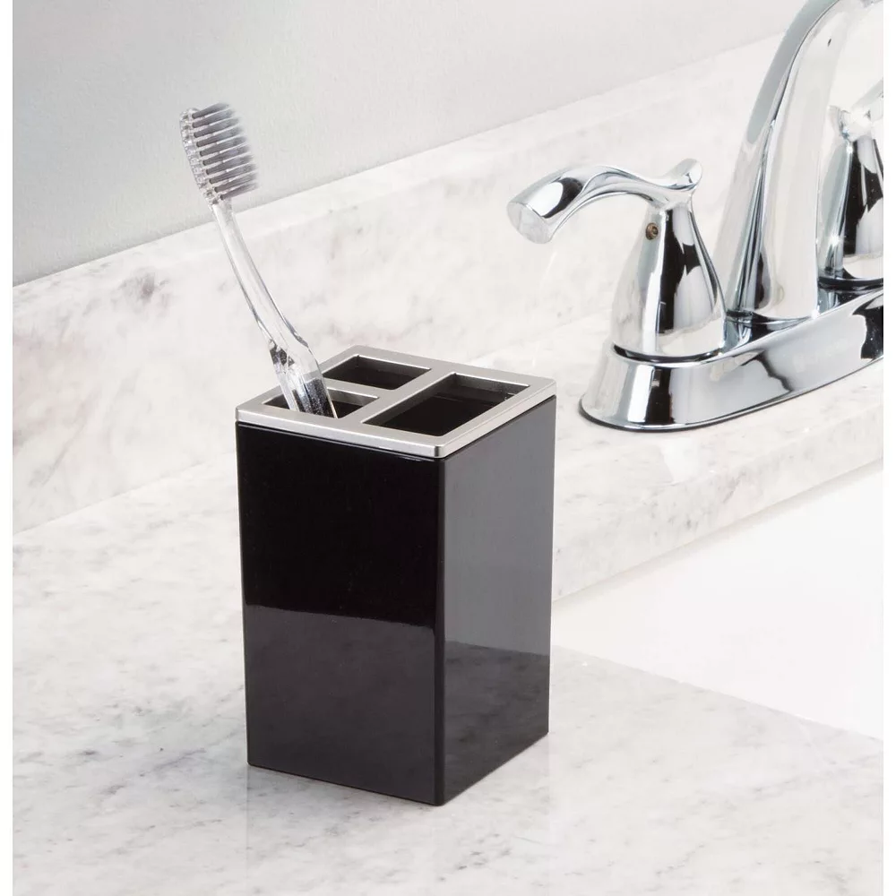 MDesign Plastic Bathroom Countertop Organizers -Set Of 4 -Black/Brushed 4 MDesign Plastic Bathroom Countertop Organizers -Set Of 4 -Black/Brushed - Image 2