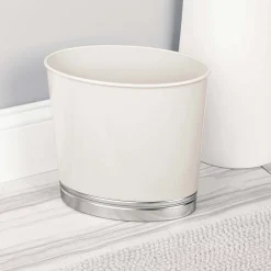 MDesign Oval Slim Plastic Small Trash Can Wastebasket - White/Chrome -Camden Isle Sales Shop 6124538 ALT