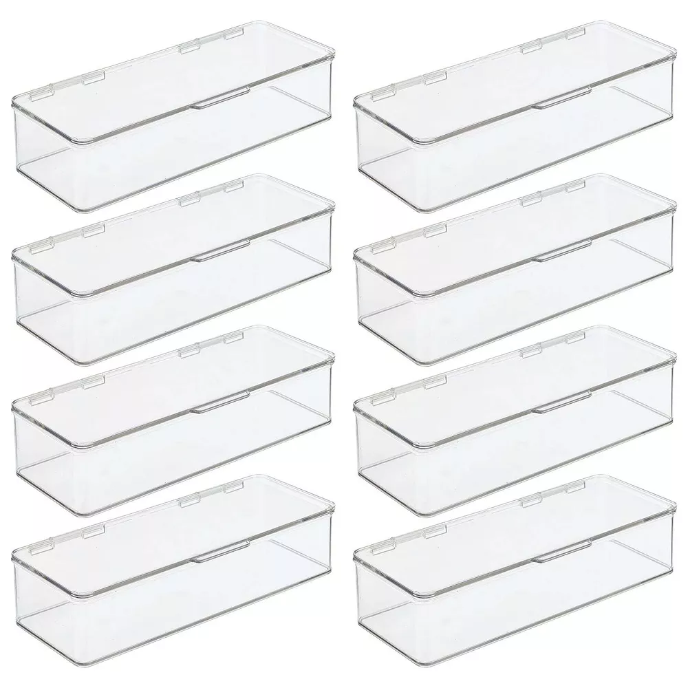 MDesign Long Plastic Cosmetic Storage Box, Hinged Lid, 2 Pack, Light Pink/Clear 4 MDesign Long Plastic Cosmetic Storage Box, Hinged Lid, 2 Pack, Light Pink/Clear - Image 2