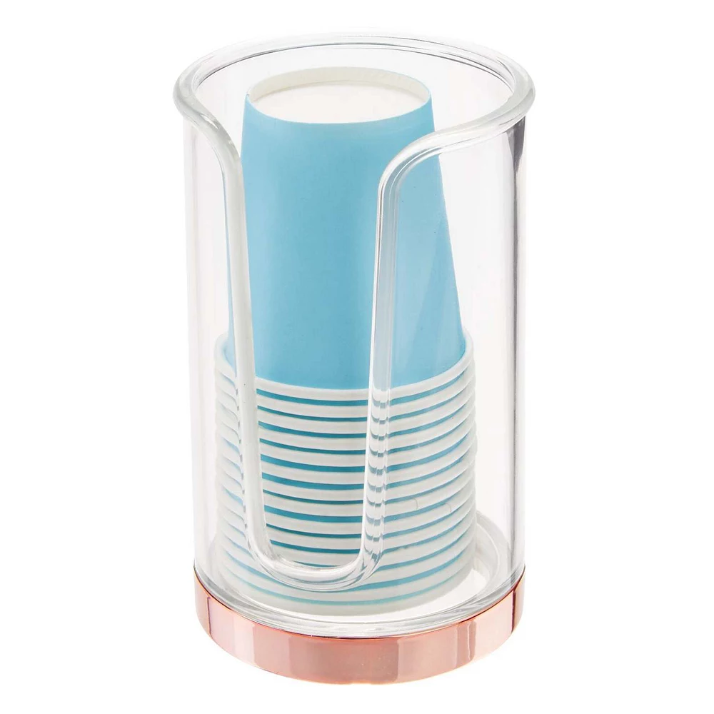 MDesign Plastic Small Bathroom Disposable Paper Cup Dispenser -Clear/Rose Gold 3 MDesign Plastic Small Bathroom Disposable Paper Cup Dispenser -Clear/Rose Gold