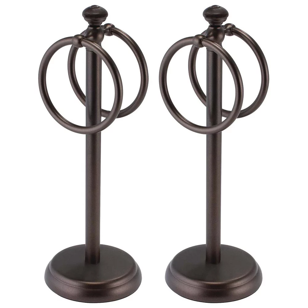 MDesign Steel Bathroom Towel Rack Holder Stand, 2 Hanging Rings, 2 Pack, White 3 MDesign Steel Bathroom Towel Rack Holder Stand, 2 Hanging Rings, 2 Pack, White