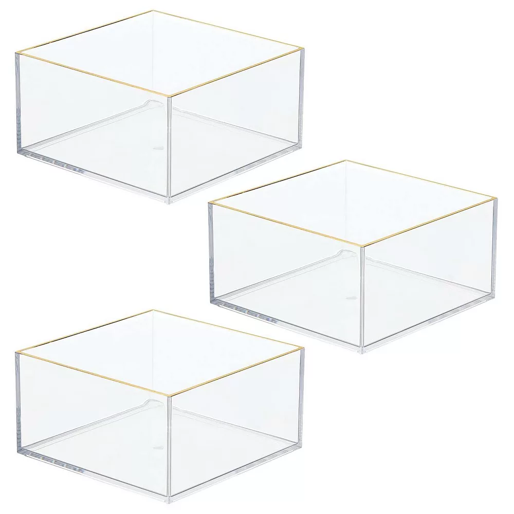 MDesign Makeup Organizer For Drawers, Vanity, Counters, 3 Pack, Clear/Soft Brass 3 MDesign Makeup Organizer For Drawers, Vanity, Counters, 3 Pack, Clear/Soft Brass