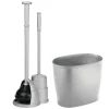 MDesign Plastic Bathroom Combo, Bowl Brush/Plunger/Trash Can, Set Of 2, Silver -Camden Isle Sales Shop 6124795 Silver