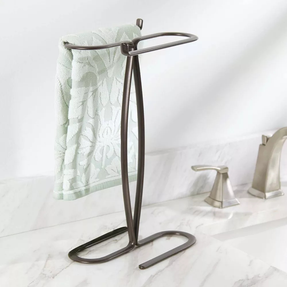 MDesign Metal Hand Towel Holder Stand For Bath Vanity Countertop, 2 Pack - Satin 4 MDesign Metal Hand Towel Holder Stand For Bath Vanity Countertop, 2 Pack - Satin - Image 2